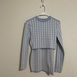 Blue and White Houndstooth Sweater